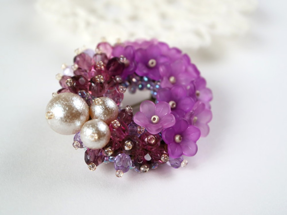Spring Dream 紫藤 Demiparure 胸針&amp;耳環/穿孔套裝 *紫藤花花環優雅精緻紫色 第4張的照片