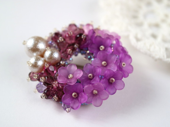 Spring Dream 紫藤 Demiparure 胸針&amp;耳環/穿孔套裝 *紫藤花花環優雅精緻紫色 第5張的照片