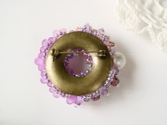 Spring Dream 紫藤 Demiparure 胸針&amp;耳環/穿孔套裝 *紫藤花花環優雅精緻紫色 第6張的照片