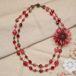 非洲菊胸針和捷克珠子雙項鍊的Demi parure（漿果）*紅色短長2way套裝 第3張的照片