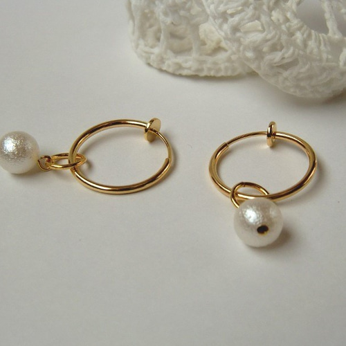 フープイヤリング（直径20mm）セット＊パール エアーパール 上品
