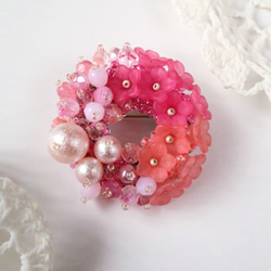 ブローチとしても使える秋のリース ハンドメイド 春の夢 アザレア＊つつじ ツツジ 躑躅 リース ブローチ 上品 花