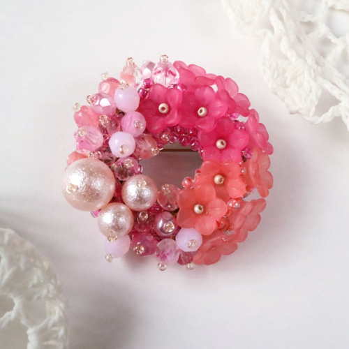 春の夢 アザレア＊つつじ ツツジ 躑躅 リース ブローチ 上品 花