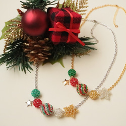 聖誕派對圍兜項鍊（銀色）*精緻密鑲星星星星圓球球條紋紅綠銀 第6張的照片