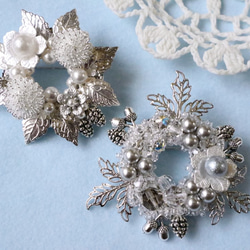 雪夜*胸針奧地利水晶玻璃珍珠葉花松果橡實花環銀銀灰灰 第12張的照片