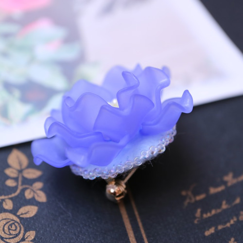 バラのブローチ（マリンブルー）＊薔薇 ローズ 花 フラワー コサージュ 