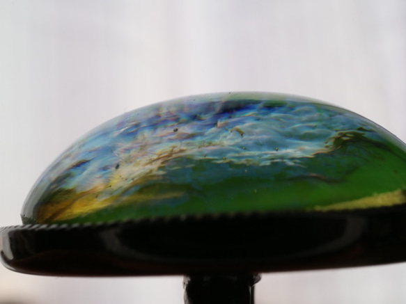 ドラゴンズブレスのカフリンクス　グリーン＊カフスボタン チェコガラス 緑 青 ウルトラマリンブルー 上品 シック 雲海 4枚目の画像