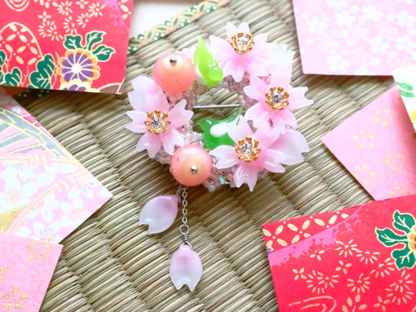 ポチャ♡ピンクローズ　リボン苺♡チェリーフルーツ　フラワーリース　2点 さくらんぼといちごのリースタルト 🍒⑅*.𓂃𓈒𓏸︎︎︎︎