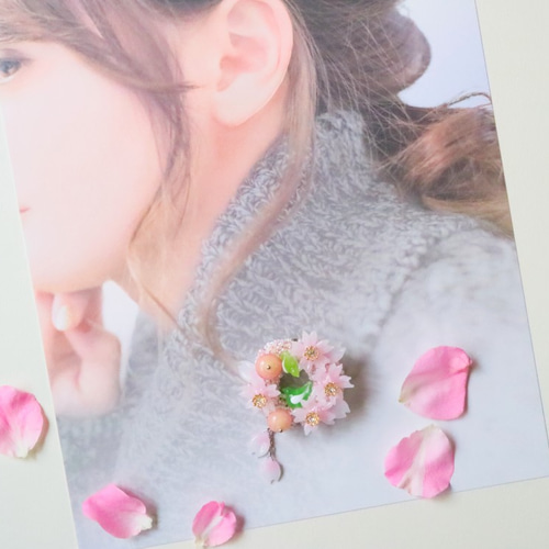 ポチャ♡ピンクローズ　リボン苺♡チェリーフルーツ　フラワーリース　2点 スエードポインセチアスワッグリース～peach blossom