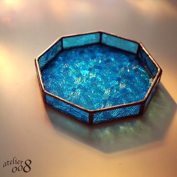 ステンドグラストレイ（小物入れ）ブルー