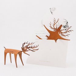 PLEASANT｜經典快鹿禮卡 Deer Card Classic (深棕色) - 真皮牛皮卡片 立體小鹿擺飾 禮物 第3張的照片