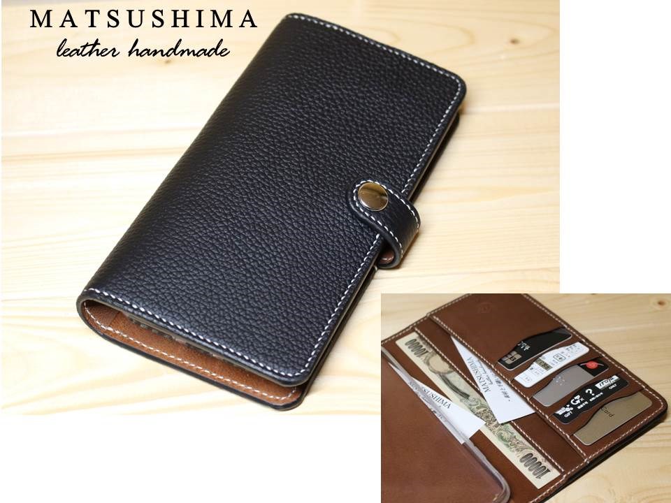 iP8plus用、X 11 Max 他全機種スマホケース製作可、外装.シュランケンカーフ×内装.栃木レザー