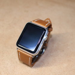 Apple Watch（アップルウォッチ）44（42）㎜用ベルト.40（38）㎜サイズも製作可、サドルレザー、キャメル 3枚目の画像