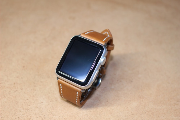 Apple Watch（アップルウォッチ）44（42）㎜用ベルト.40（38）㎜サイズも製作可、サドルレザー、キャメル 3枚目の画像