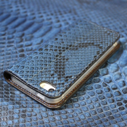 藍染ダイヤモンドパイソン iPhoneSE2.3用　他iPhone15全機種製作可　スマホケース 3枚目の画像