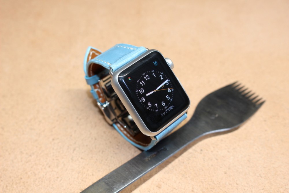 40㎜用Apple Watch（アップルウォッチ）ベルト.44㎜サイズも製作可.スモールクロコダイル/ライトブルー 28,600円