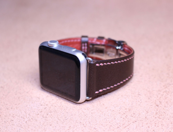 Apple Watch（アップルウォッチ）44（42）㎜用ベルト.40（38）㎜も製作可、バケッタ、チョコ 6枚目の画像