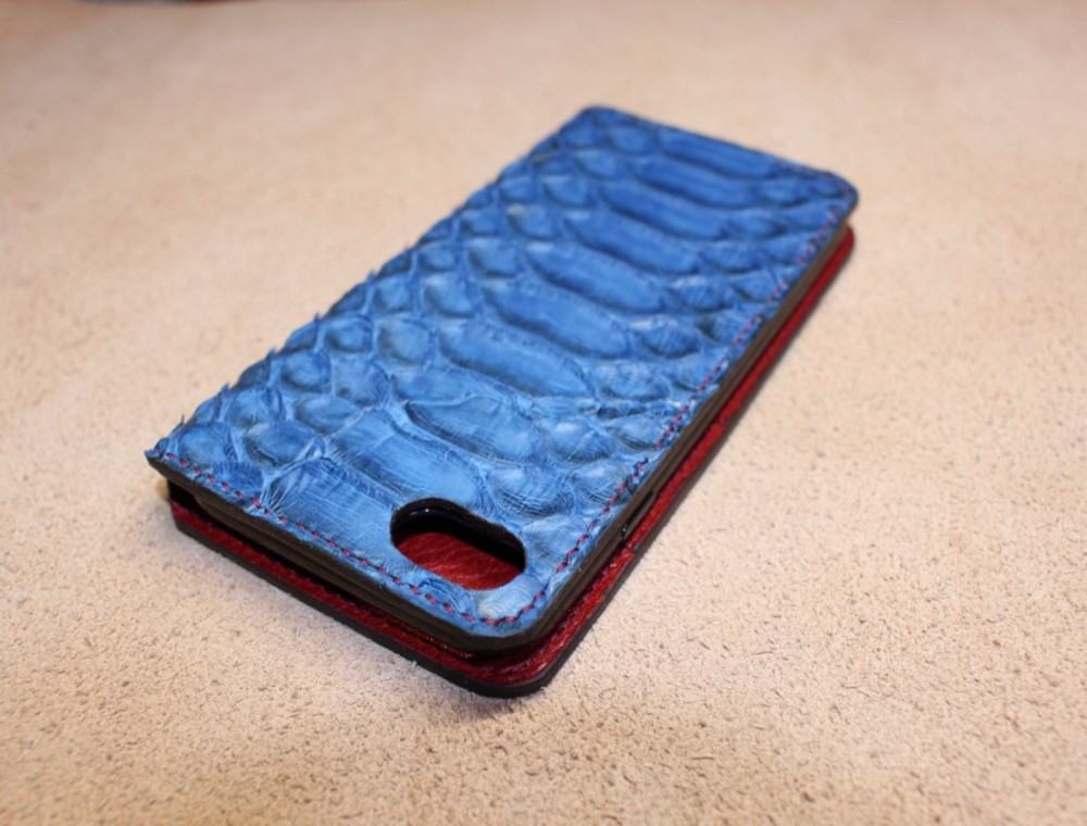 藍染ダイヤモンドパイソン iPhone12.13mini   他、全機種製作可　手帳型スマホ