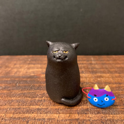 オニメンネコ　陶土　青鬼面の黒猫 2枚目の画像