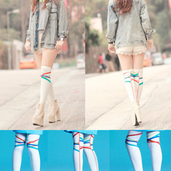 棉襪－女生襪子－簡約襪子－彩色條紋長襪 第1張的照片