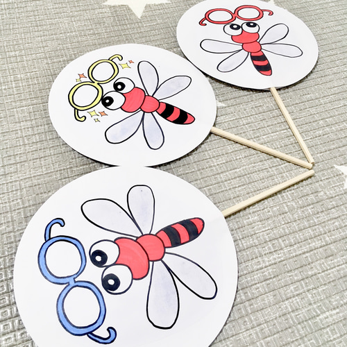 完成品》とんぼのめがねペープサート両面3本セットハンドメイド