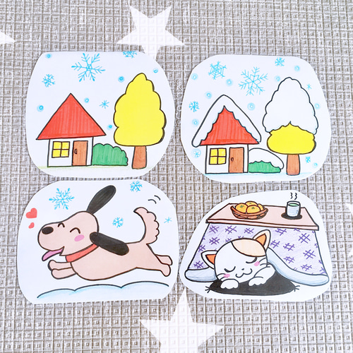まこ！　ペープサート　セット割引 カラーコピー素材》ゆきやこんこペープサートパネルシアター素材
