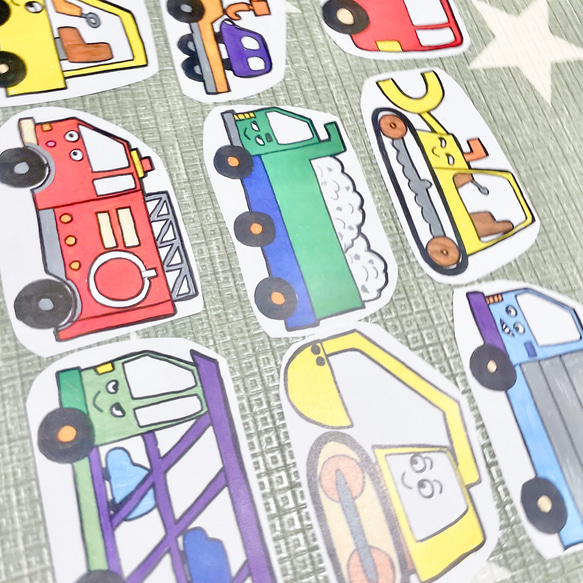 《カラーコピー素材》はたらくくるまペープサートパネルシアター素材12枚セットハンドメイド保育教材知育玩具手作りキット 10枚目の画像