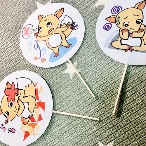 完成品》こぎつねこんこんペープサート両面5本セットハンドメイド保育 