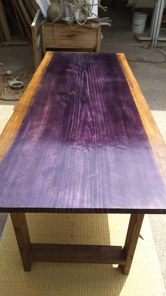 ダイニングテーブル テーブル 一枚板 パープル ウォールナット 3枚目の画像