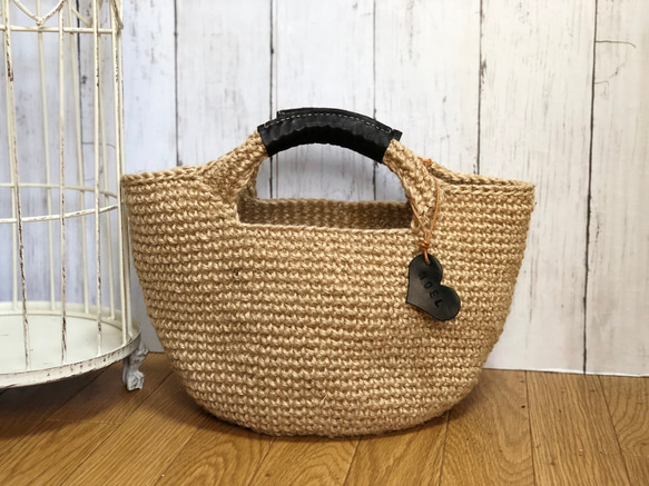 本革持ち手の麻紐トート かごバッグ ノエル 通販 3761952｜Creema