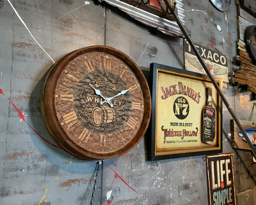 WHISKY バレル型/ 木製 樽型 ウォールクロック（壁掛け時計