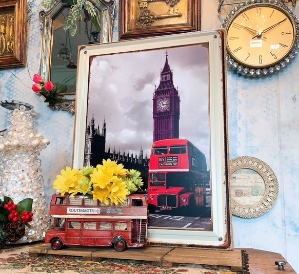 イギリス UK Style/  アンティーク ボード & ロンドンバス/  フライヤートレー（ディスプレイ プランター） 2枚目の画像