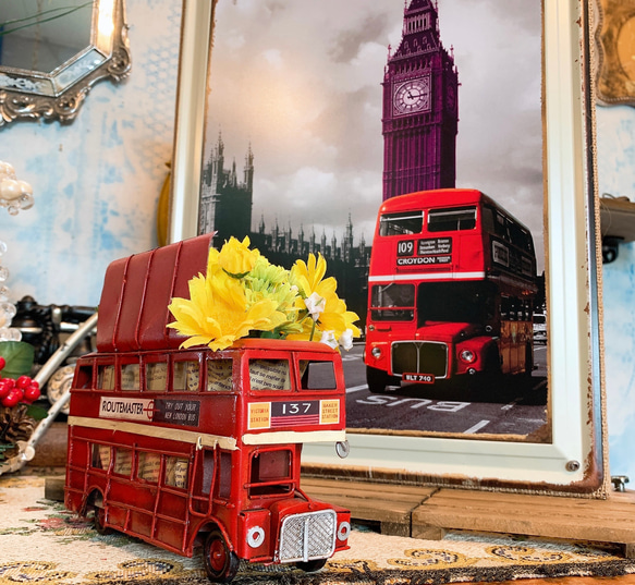 イギリス UK Style/  アンティーク ボード & ロンドンバス/  フライヤートレー（ディスプレイ プランター） 5枚目の画像