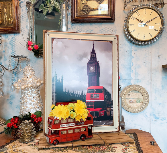 イギリス UK Style/  アンティーク ボード & ロンドンバス/  フライヤートレー（ディスプレイ プランター） 10枚目の画像