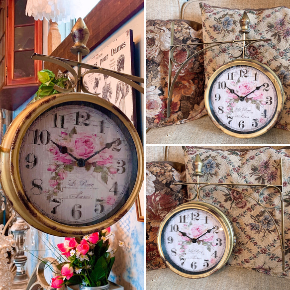 アンティークな部屋 / Corroded wall clock / 壁掛け 両面時計/ Rusted gold / 10枚目の画像