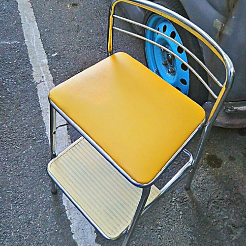 Old アメリカン / ヴィンテージ/ 折畳ステップ スツール/ #パイプ椅子