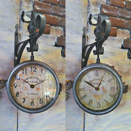 クラシックスタイル シルバー掛時計 フレンチ アンティークstyle/ 壁掛け 両面時計（Mサイズ