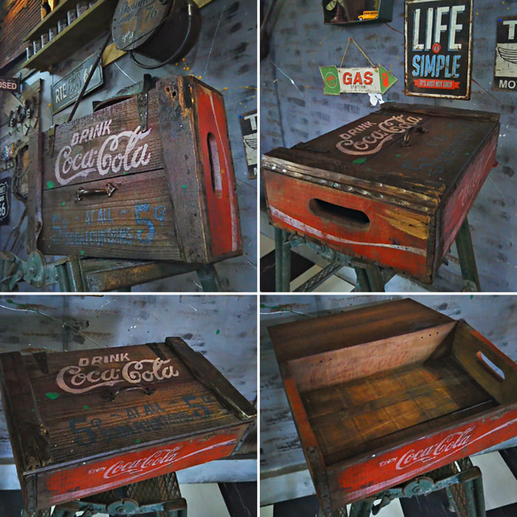 アメリカンヴィンテージ/ 《Coca-Cola》 コカ・コーラ/ ウォールシェルフ（横型） 飾り棚 兼 ウッドボックス/ 2枚目の画像