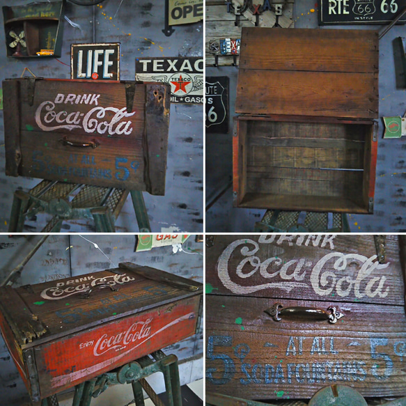 アメリカンヴィンテージ/ 《Coca-Cola》 コカ・コーラ/ ウォールシェルフ（横型） 飾り棚 兼 ウッドボックス/ 3枚目の画像