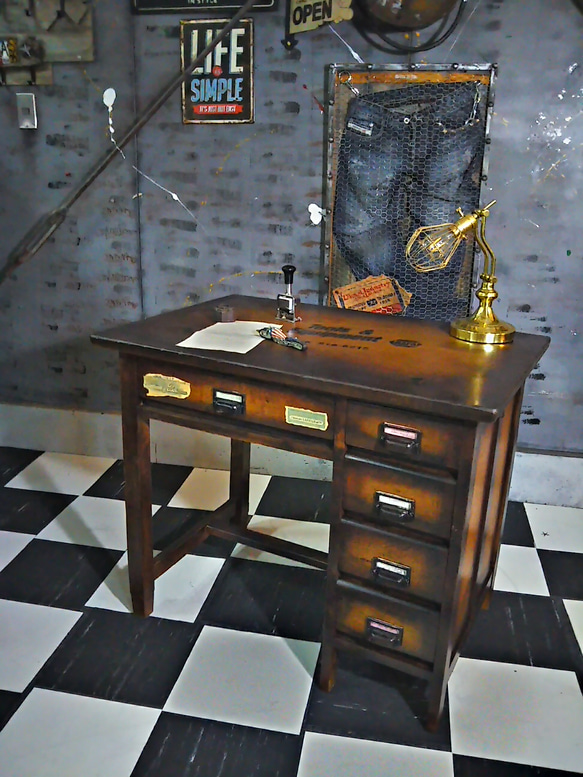 アメリカンヴィンテージ タイプライター付き ウッドデスク 引き出し×3