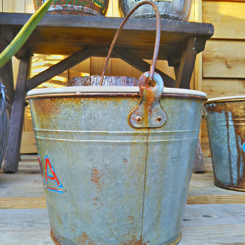 アメリカン バー Style/ シャビー ブリキ缶 バケツ