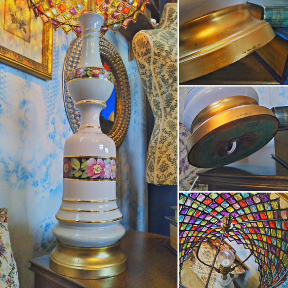 アメリカン ヴィンテージ/
ビーズ ステンド /
陶器（セラミック）スタンドランプ/　
Antique  Lamp/ 9枚目の画像