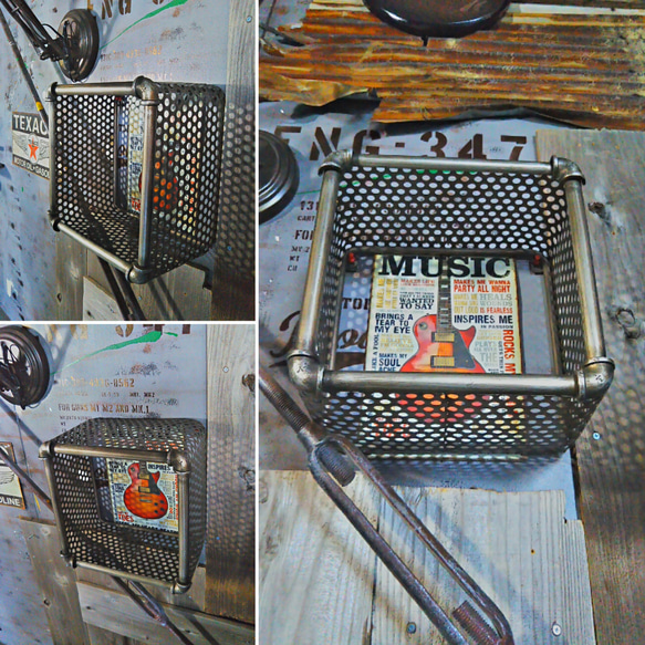インダストリアル/ パイプ管 & メッシュ キューブ（中） ウォールシェルフ（飾り棚） #店舗什器 #ガレージライフ 10枚目の画像