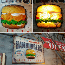 アメリカンダイナー Style/
BURGERS（ハンバーガー）
シャビー ヴィンテージ ボード/
サインボード（看板） 2枚目の画像