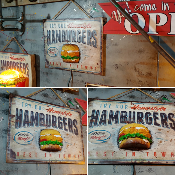 アメリカンダイナー Style/
BURGERS（ハンバーガー）
シャビー ヴィンテージ ボード/
サインボード（看板） 5枚目の画像