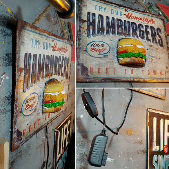 アメリカンダイナー Style/
BURGERS（ハンバーガー）
シャビー ヴィンテージ ボード/
サインボード（看板） 8枚目の画像