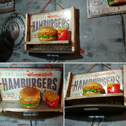 アメリカンダイナー Style/ BURGERS（ハンバーガー） シャビー ヴィンテージ ボード/ ウォールシェルフ型 5枚目の画像