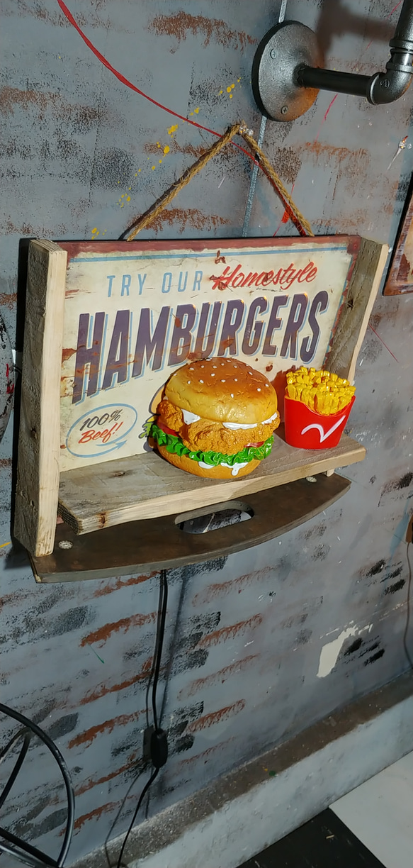 アメリカンダイナー Style/ BURGERS（ハンバーガー） シャビー ヴィンテージ ボード/ ウォールシェルフ型 8枚目の画像