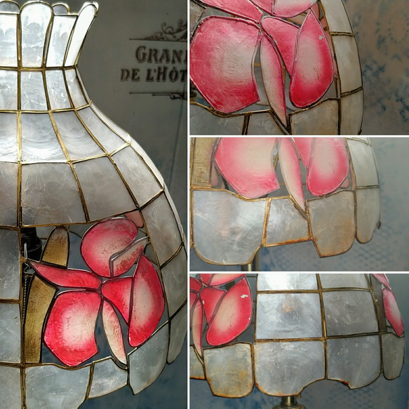 アメリカン アンティーク/
花柄 カピス貝 ステンド /
スタンドランプ/　
Antique  Lamp/
店舗什器 5枚目の画像