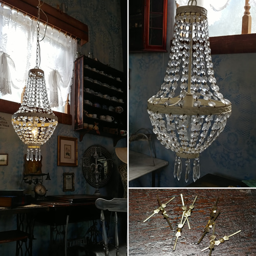 フランスアンティークガラスドロップエンパイアペンダントライト.